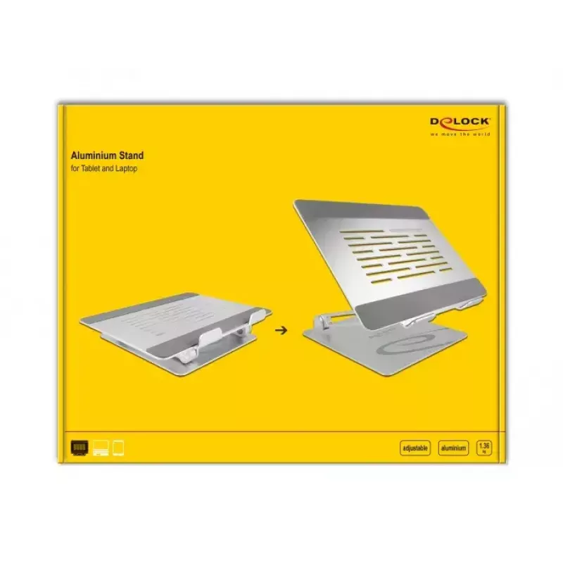 Laptop Stand DeLOCK 18414 Adjustable Aluminium Width 280mm Depth 230mm Height 40mm