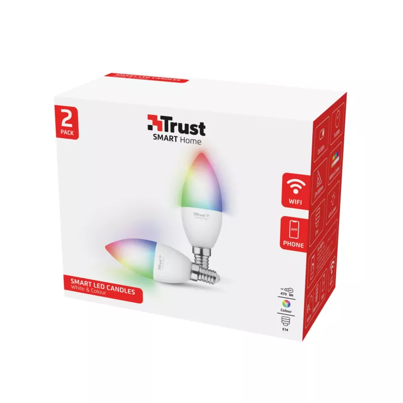 Smart bulb TRUST 71293 — Wi‑Fi smart light, white, AC, 37×100 mm, pack of 2