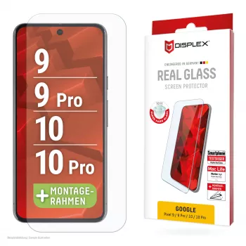 Displex Screen Protector (10H) for Google Pixel 9, Pixel 9 Pro, Pixel 10, Pixel 10 Pro, Eco Mounting Frame, scratch resistant