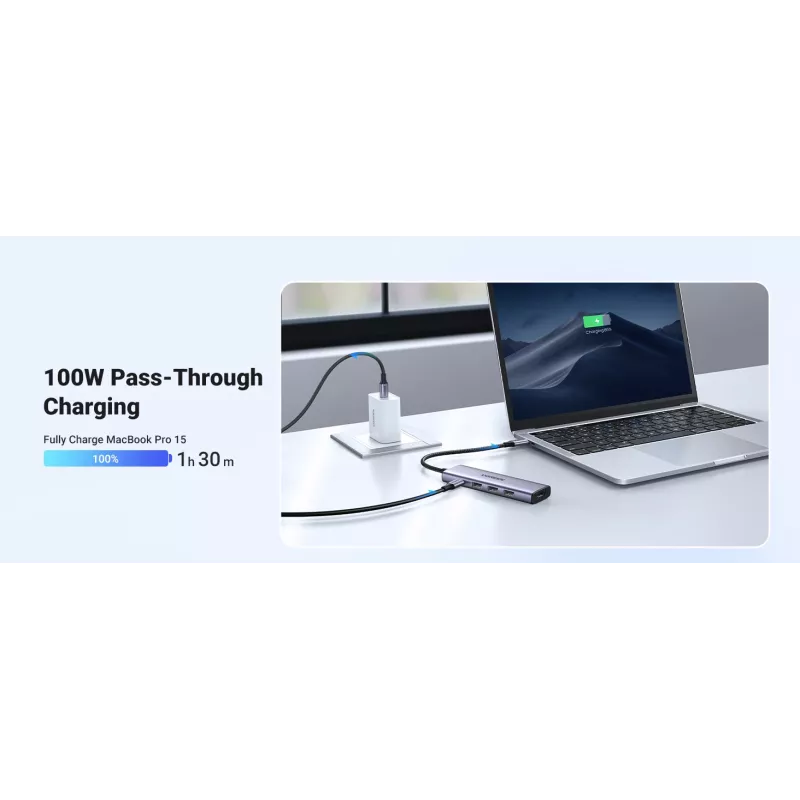 USB Type-C hub UGREEN 20956A with HDMI and USB 3.0, 5 Gbps, 4K 3840x2160, Silver