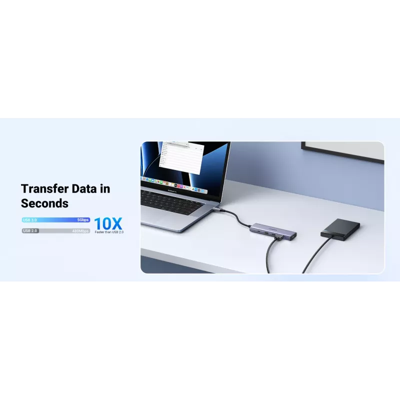 USB Type-C hub UGREEN 20956A with HDMI and USB 3.0, 5 Gbps, 4K 3840x2160, Silver