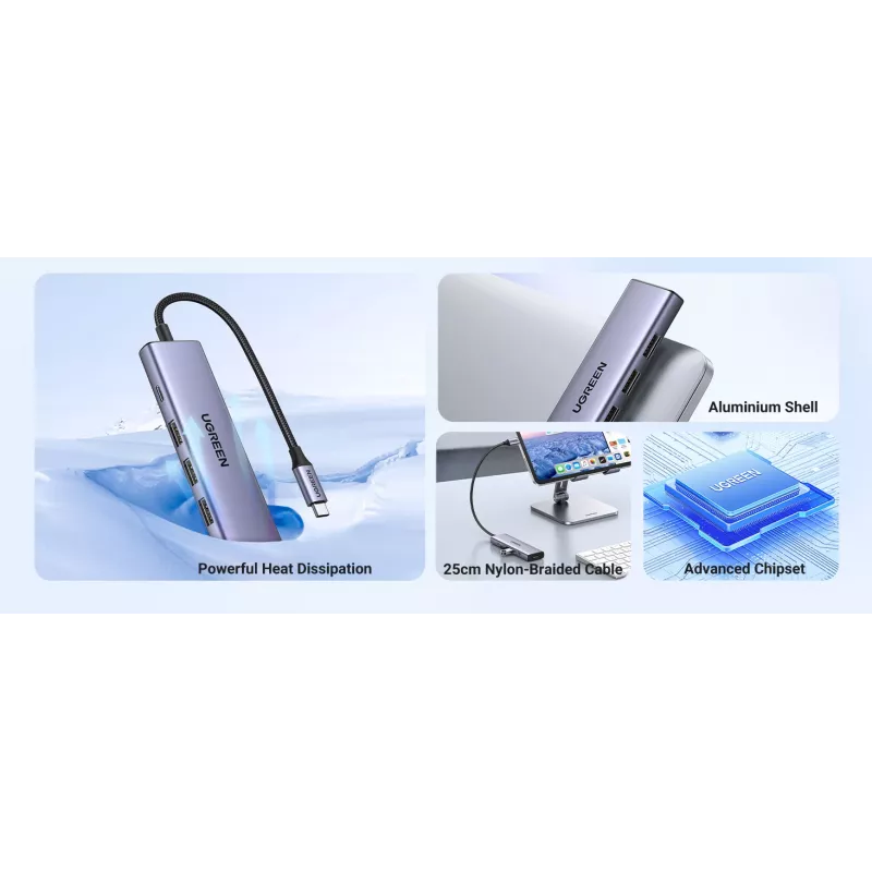 USB Type-C hub UGREEN 20956A with HDMI and USB 3.0, 5 Gbps, 4K 3840x2160, Silver