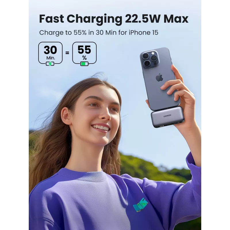 Power bank UGREEN 35338, 5000 mAh, grey, portable battery for smartphone, single‑device output