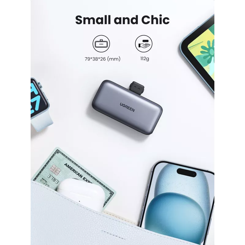 Power bank UGREEN 35338, 5000 mAh, grey, portable battery for smartphone, single‑device output