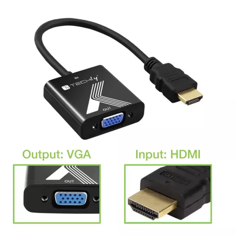 Techly Cable Adapter Converter HDMI to VGA Black 0.1m 1920x1200 60Hz