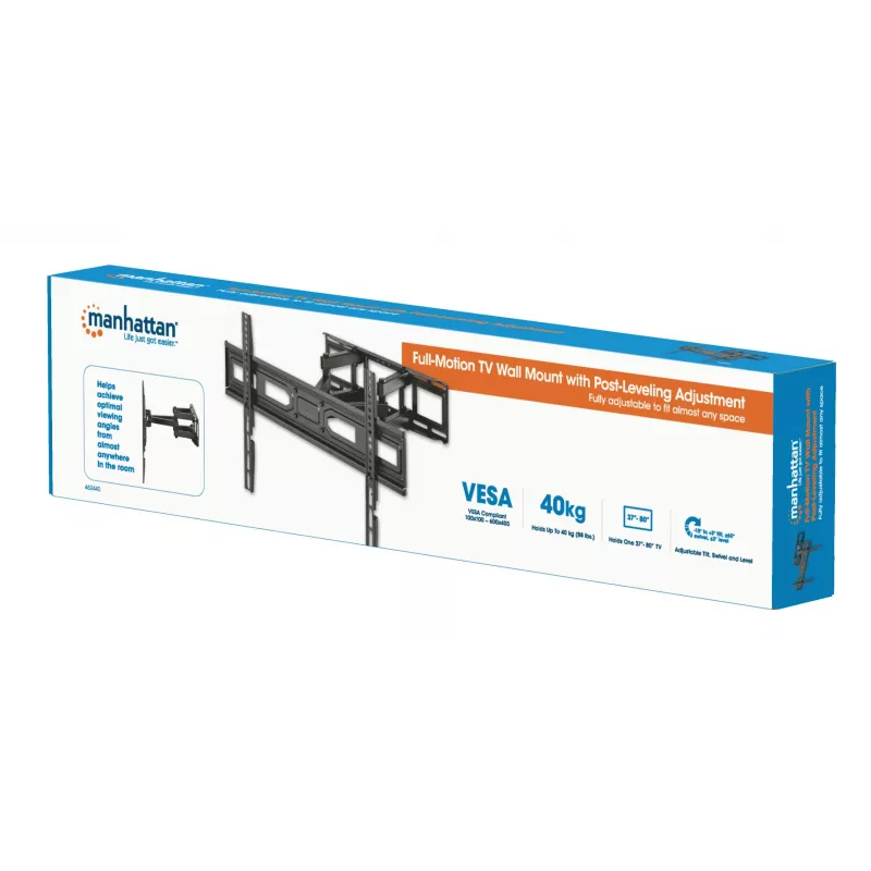 Manhattan TV & Monitor Mount Wall Full Motion 1 screen 37-65 Black VESA 100x100 to 600x400mm Max 40kg