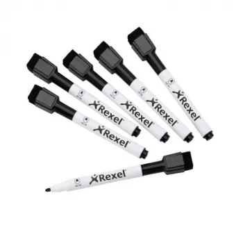 Rexel Magnetic Dry-Erase Markers Black 6 pcs