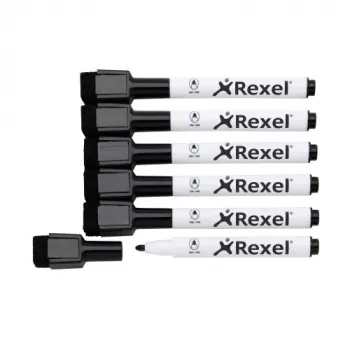 Rexel Magnetic Dry-Erase Markers Black 6 pcs