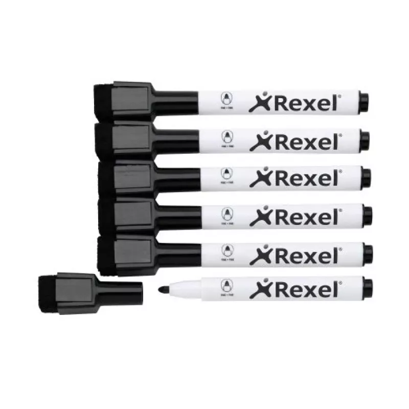 Rexel Magnetic Dry-Erase Markers Black 6 pcs