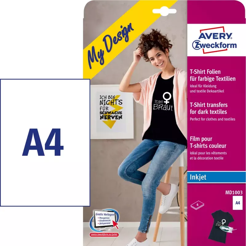 Clothing Transfer Avery MD1003 Inkjet White 210x297mm 4pcs