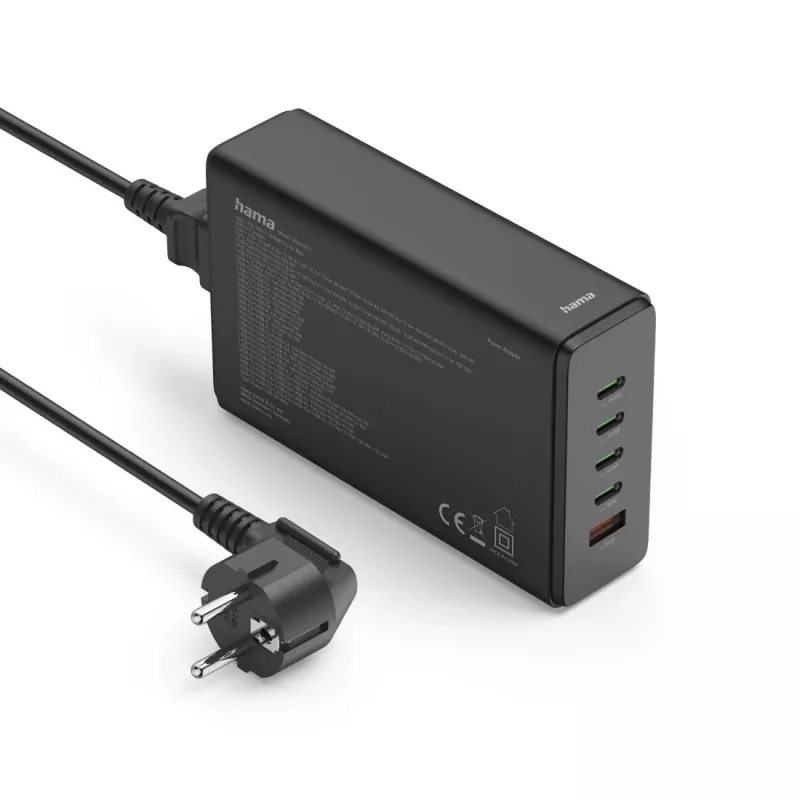 Charging station HAMA 201977, 240W total, 4× USB-C, 1× USB-A, black