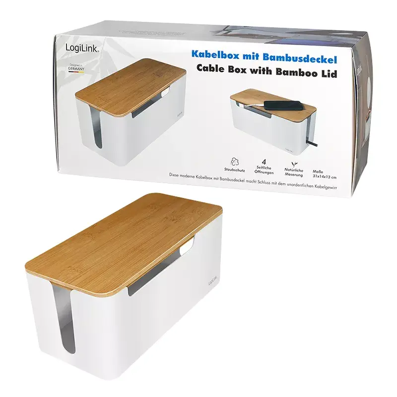 Power extension cover LogiLink KAB0075 Bamboo lid White