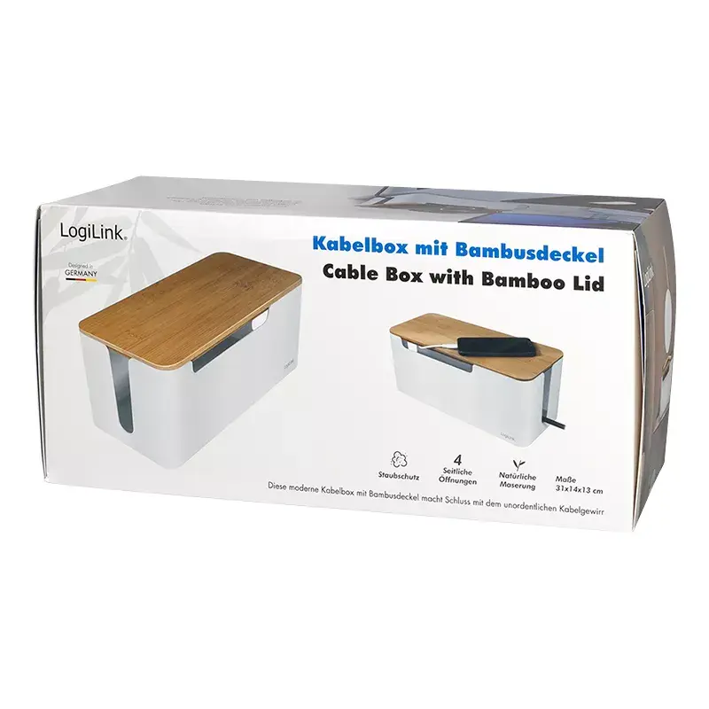 Power extension cover LogiLink KAB0075 Bamboo lid White