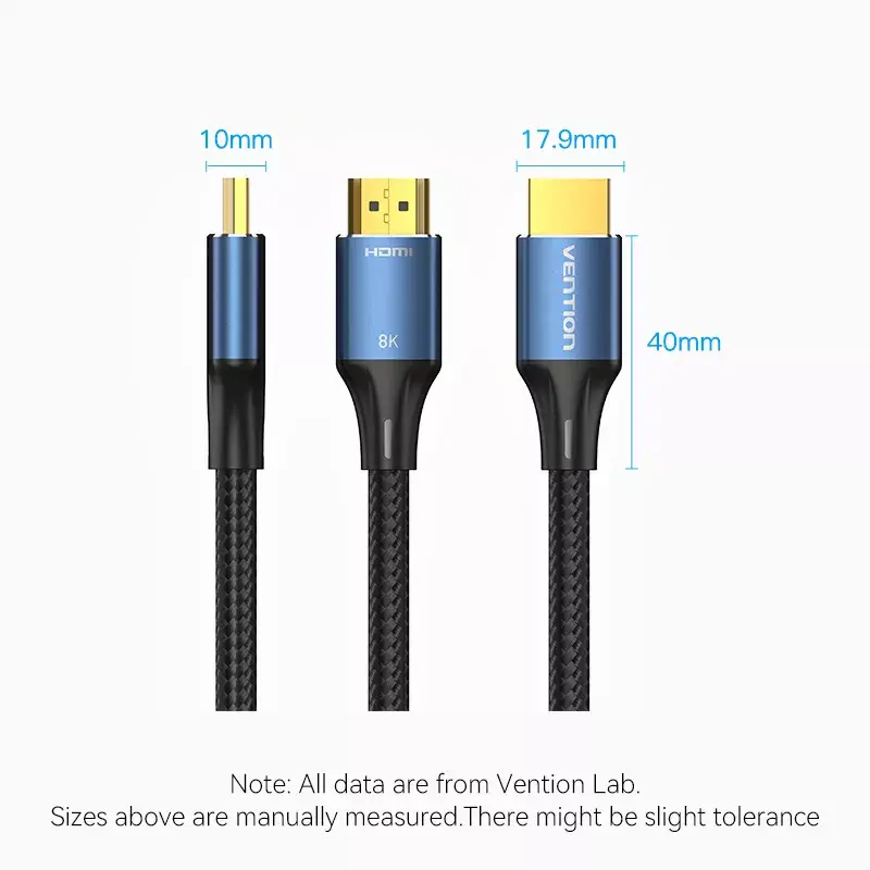HDMI cable Vention 8K 48Gbps HDMI 2.1 Cotton Braided Male-to-Male 1 m Blue Aluminum