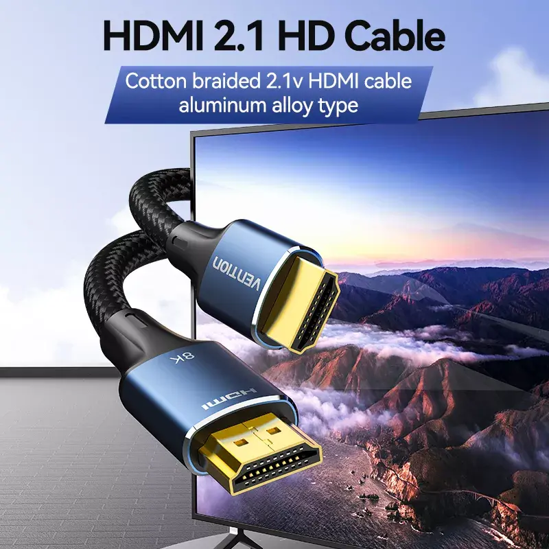 HDMI cable Vention 8K 48Gbps HDMI 2.1 Cotton Braided Male-to-Male 1 m Blue Aluminum