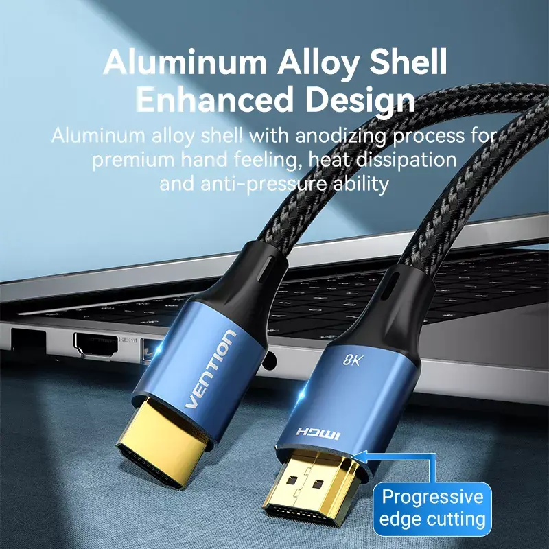 HDMI cable Vention 8K 48Gbps HDMI 2.1 Cotton Braided Male-to-Male 1 m Blue Aluminum