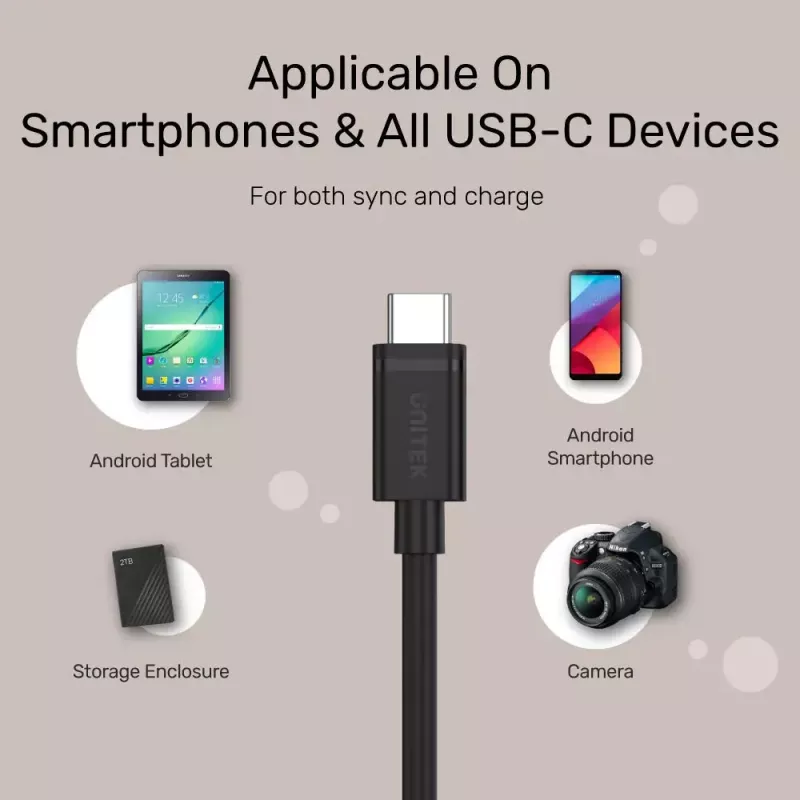 USB C to USB C cable Unitek Y-C477BK01-2M, USB 3.2 Gen 1, 2 m, 5 Gbit/s, PD 60 W, black