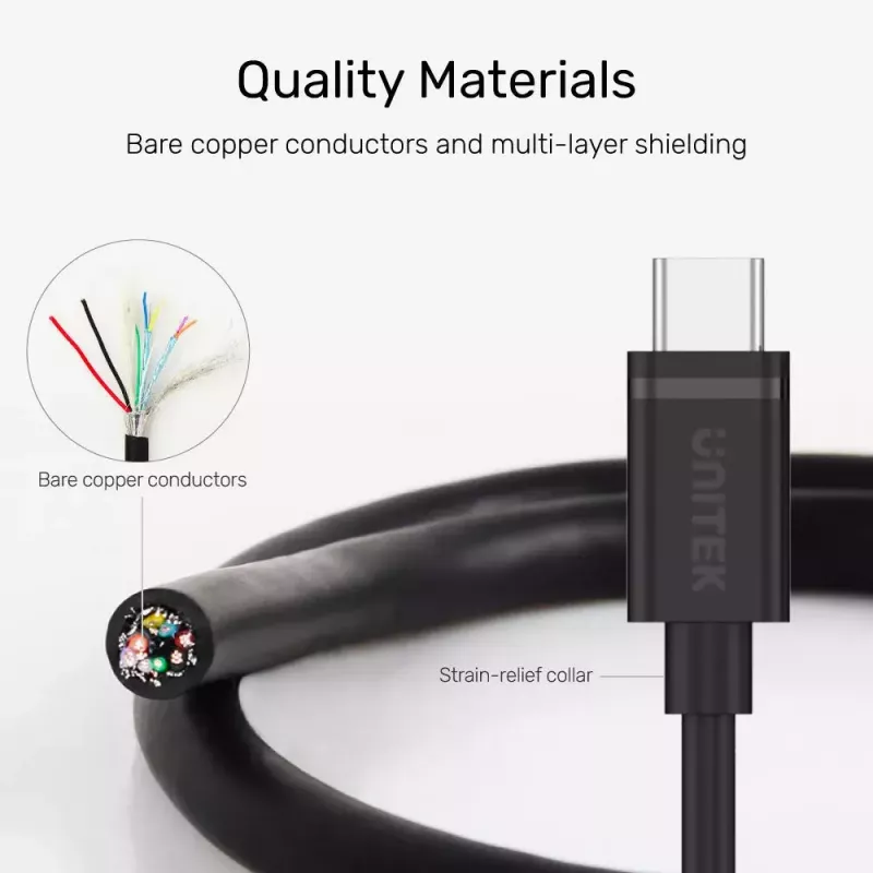 USB C to USB C cable Unitek Y-C477BK01-2M, USB 3.2 Gen 1, 2 m, 5 Gbit/s, PD 60 W, black