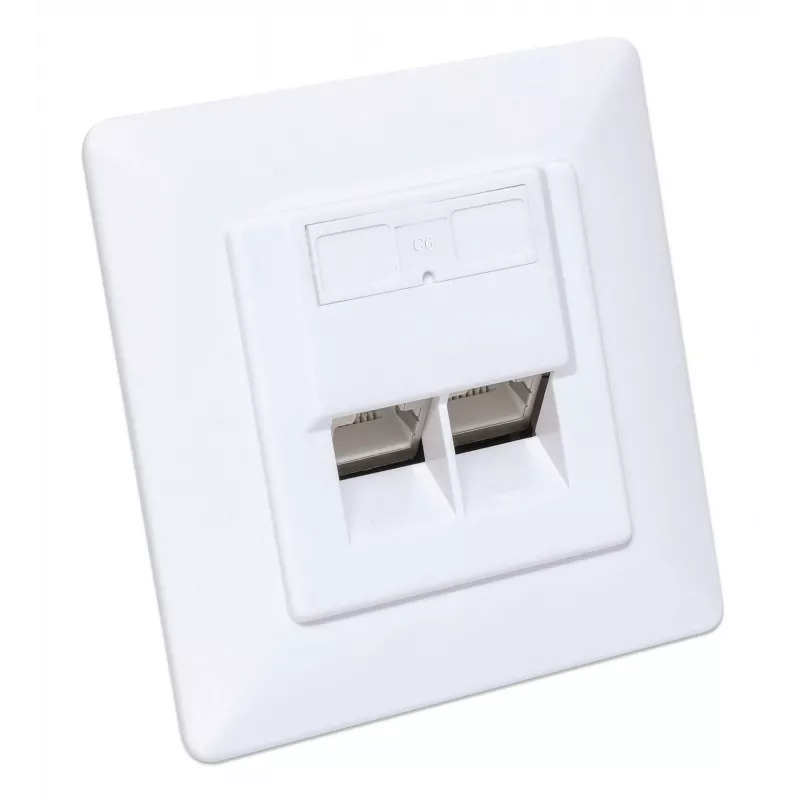 Intellinet 2-Port Cat6 10G Shielded RJ45 Wall Plate Flush Mount with Faceplate, STP, Signal White RAL9003