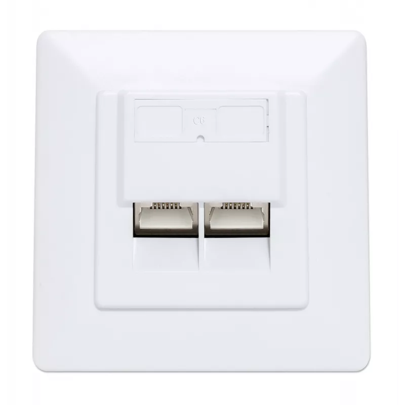 Intellinet 2-Port Cat6 10G Shielded RJ45 Wall Plate Flush Mount with Faceplate, STP, Signal White RAL9003