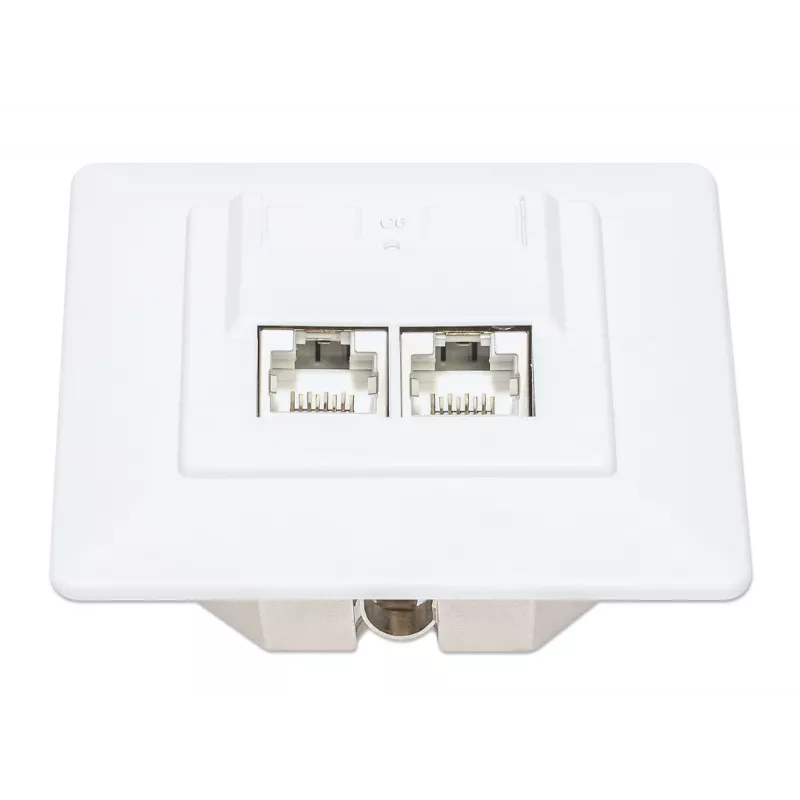 Intellinet 2-Port Cat6 10G Shielded RJ45 Wall Plate Flush Mount with Faceplate, STP, Signal White RAL9003