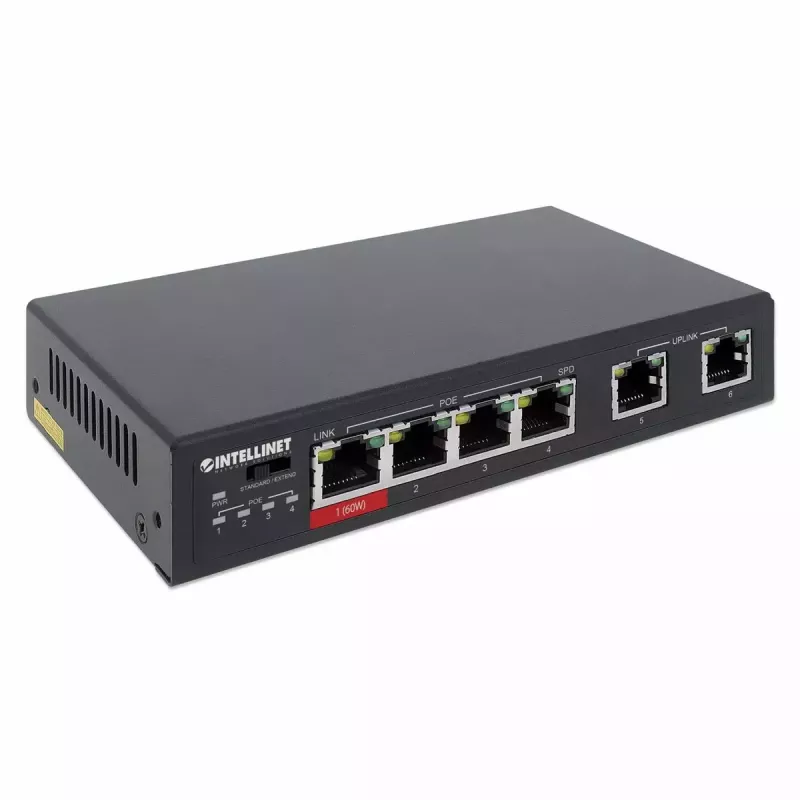 Intellinet 6-Port Fast Ethernet Switch 4 PoE Ports 65W Power Budget