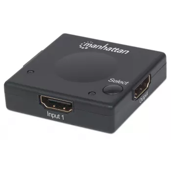 Manhattan HDMI Switch 2-Port, 1080p, Connects x2 HDMI sources to x1 display, Automatic and Manual Switching (via button), No external power required, Black, Three Year Warranty