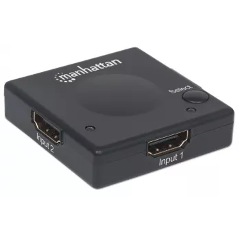 Manhattan HDMI Switch 2-Port, 1080p, Connects x2 HDMI sources to x1 display, Automatic and Manual Switching (via button), No external power required, Black, Three Year Warranty