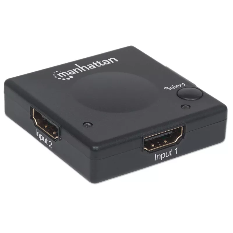 Manhattan HDMI Switch 2-Port, 1080p, Connects x2 HDMI sources to x1 display, Automatic and Manual Switching (via button), No external power required, Black, Three Year Warranty