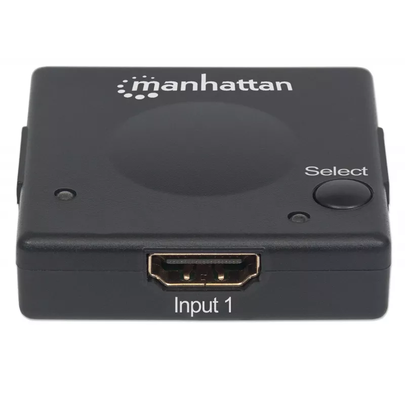 Manhattan HDMI Switch 2-Port, 1080p, Connects x2 HDMI sources to x1 display, Automatic and Manual Switching (via button), No external power required, Black, Three Year Warranty