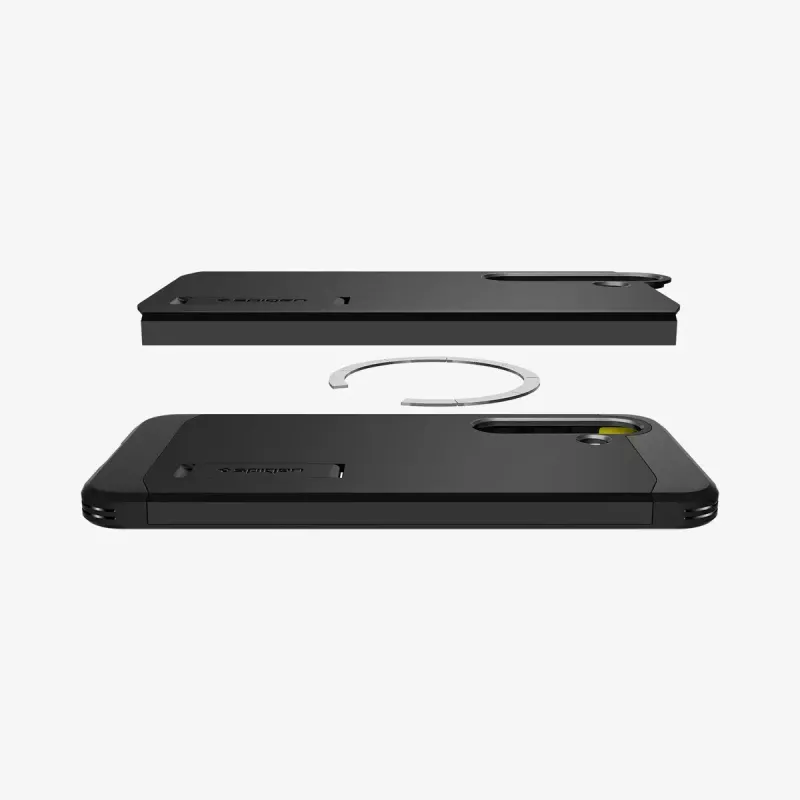 Spigen Galaxy S25 Case Tough Armor AI Black Cover with Desktop Stand