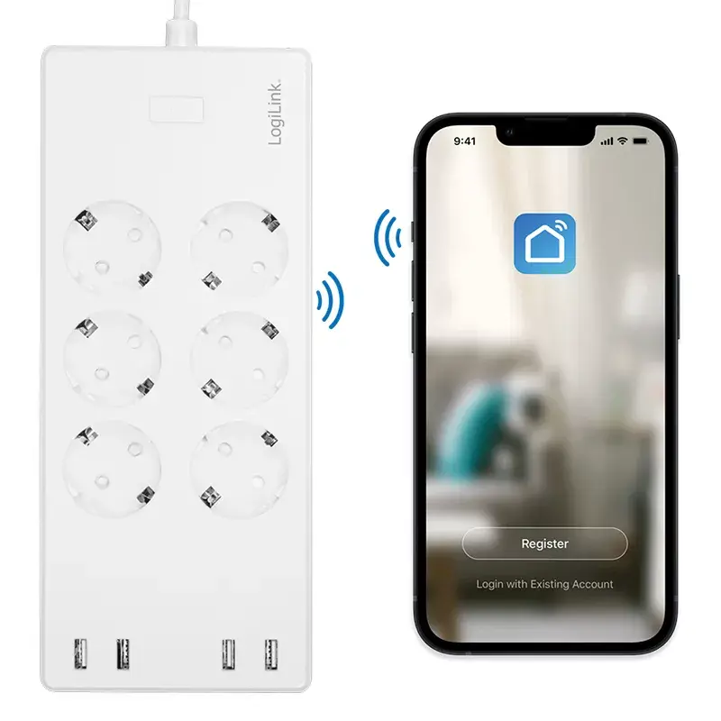 LogiLink Wi-Fi Smart Socket outlet 6-way CEE 7/3 4x USB