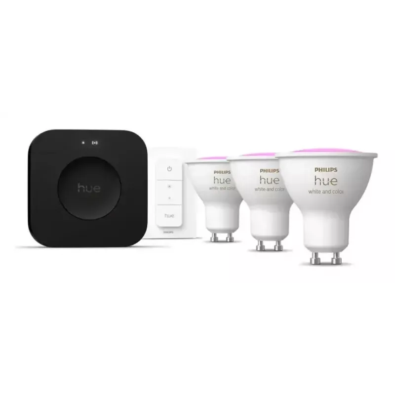 Philips Hue White and colour ambience Starter kit: 3 GU10 bulbs + Dimmer switch + Bridge Pro