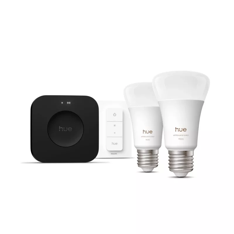 Philips Hue White and colour ambience Starter kit: 2 E27 smart bulbs + Dimmer switch + Bridge Pro