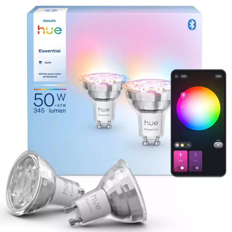 Philips Hue White and colour ambience Essential GU10 – smart spotlight – 345 lm – 4.7W – 2-pack