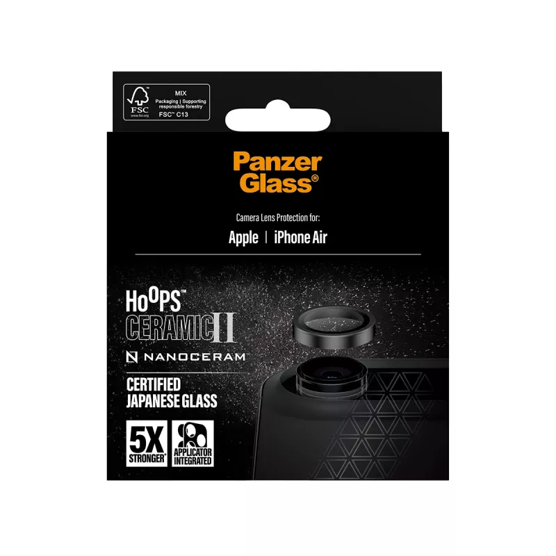 PanzerGlass Hoops Ceramic II Camera Lens Protector iPhone Air Scratch Shock Resistant Black