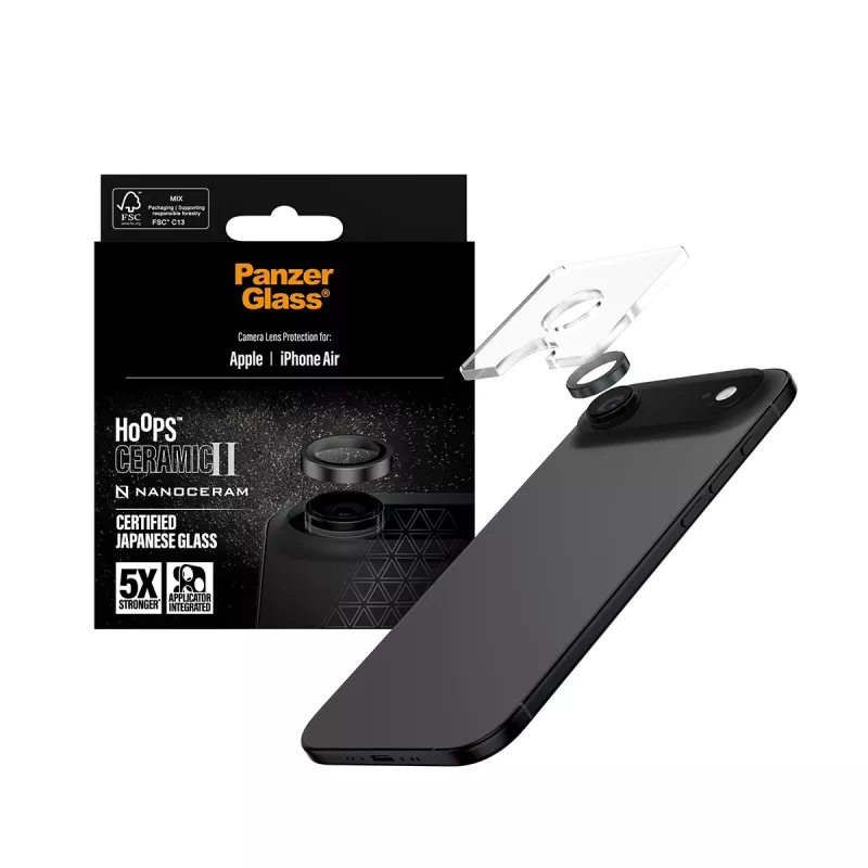 PanzerGlass Hoops Ceramic II Camera Lens Protector iPhone Air Scratch Shock Resistant Black