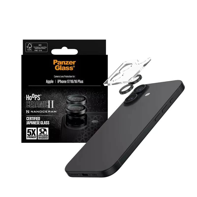 Camera Lens Protector PanzerGlass Hoops Ceramic II for iPhone 17 16 16 Plus Scratch Shock Resistant