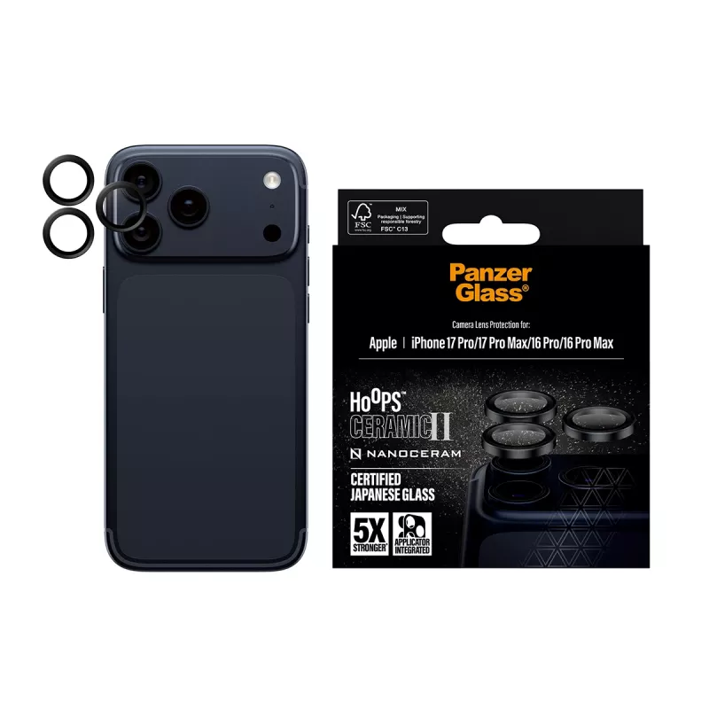 PanzerGlass ® Hoops® Ceramic II Camera Lens Protector iPhone 17 Pro | iPhone 17 Pro Max | iPhone 16 Pro | 16 Pro Max