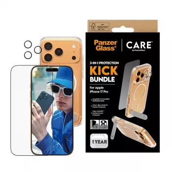 Protective Case PanzerGlass CARE Feature Kick 3w1 for iPhone 17 Pro with glass lens cover