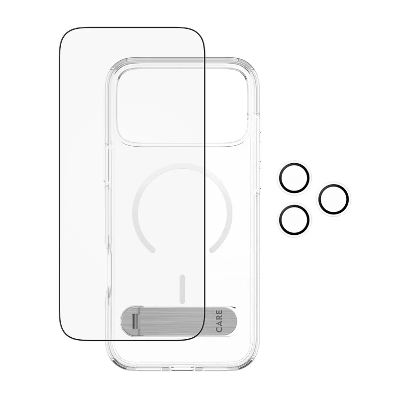 Screen protector and case bundle PanzerGlass CARE 3-in-1 Feature Kick for iPhone 17 Pro Max — tempered glass, PET, silicone, transparent