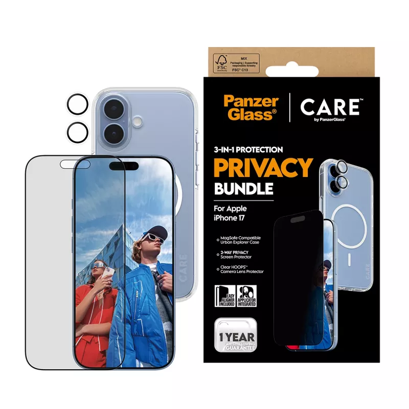 Protective case PanzerGlass Case CARE for iPhone 17 with privacy feature, 3-in-1 functionality