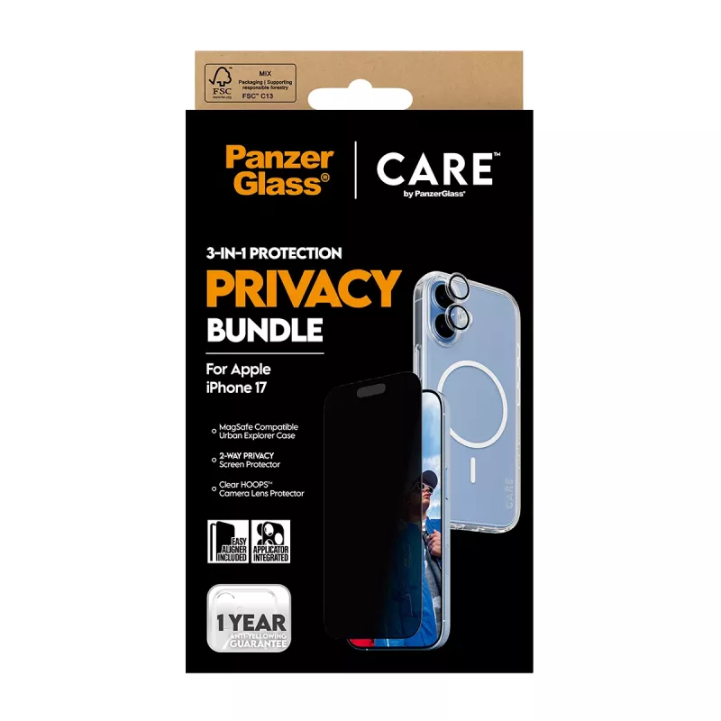 Protective case PanzerGlass Case CARE for iPhone 17 with privacy feature, 3-in-1 functionality