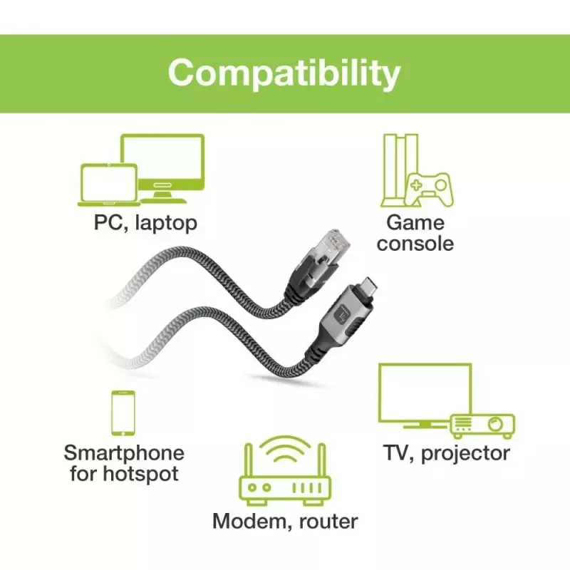 Network cable TECHLY USB-C to Gigabit Ethernet RJ45, Cat6, 3 m, USB 3.2 Gen 1, F/UTP, black