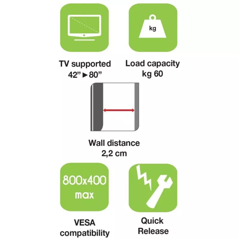 Techly Wall Mount for LED LCD TV 42-80 Ultra Slim Fixed H400mm” ICA-PLB 840