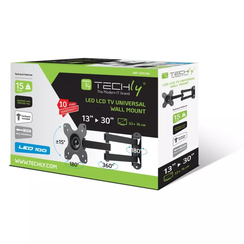Techly Wall Support for LCD LED 13-30 inch Tilting 2 Joints Black ICA-LCD 923B