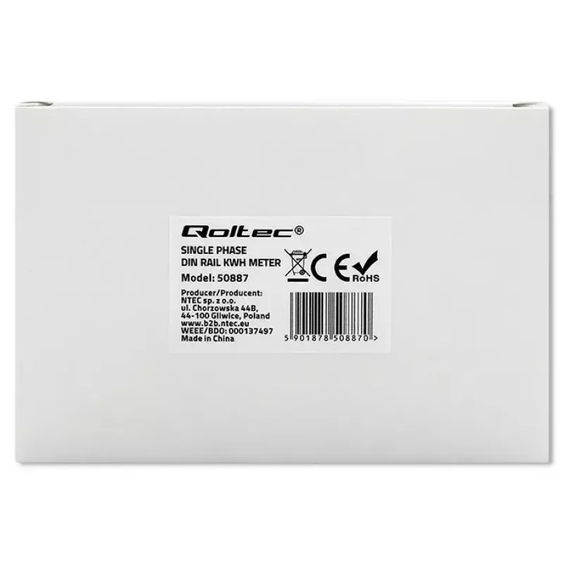 Single-phase electric energy meter QOLTEC 50887 1-phase 230V LCD Slim