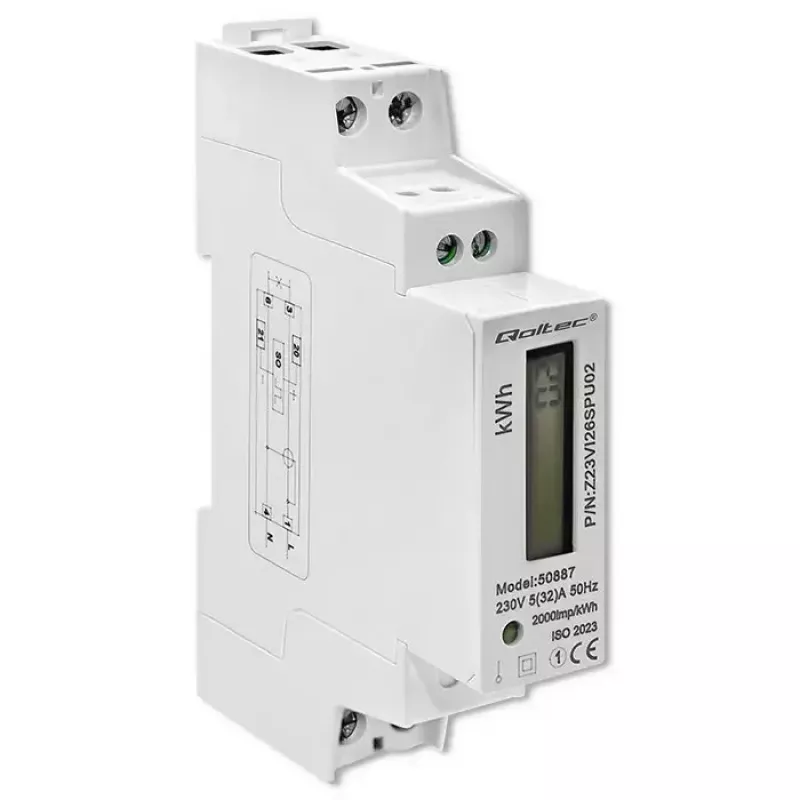 Single-phase electric energy meter QOLTEC 50887 1-phase 230V LCD Slim