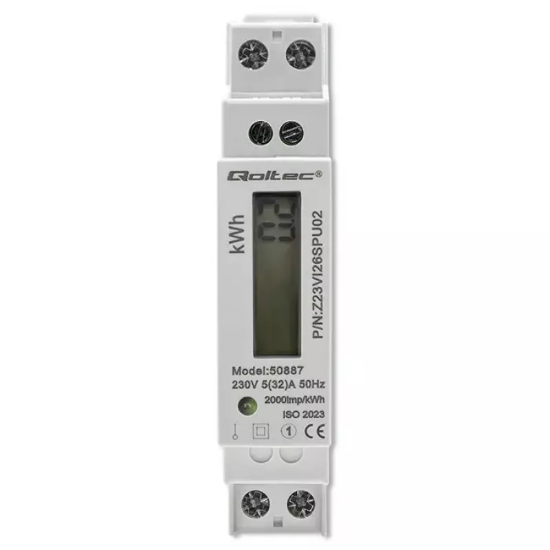 Single-phase electric energy meter QOLTEC 50887 1-phase 230V LCD Slim