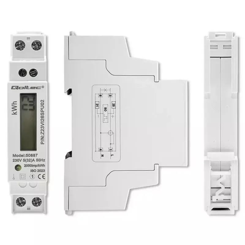 Single-phase electric energy meter QOLTEC 50887 1-phase 230V LCD Slim